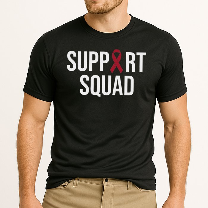 Multiple Myeloma Awareness Burgundy Ribbon Support Squad Cooling Performance Crew T-Shirt