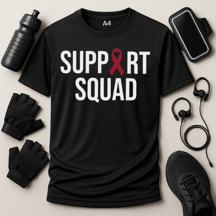 Multiple Myeloma Awareness Burgundy Ribbon Support Squad Cooling Performance Crew T-Shirt