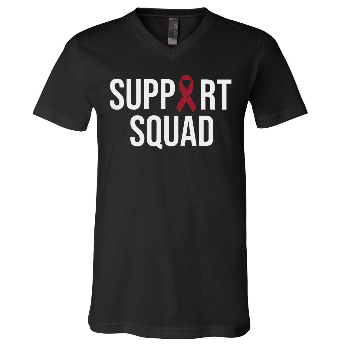 Multiple Myeloma Awareness Burgundy Ribbon Support Squad V-Neck T-Shirt