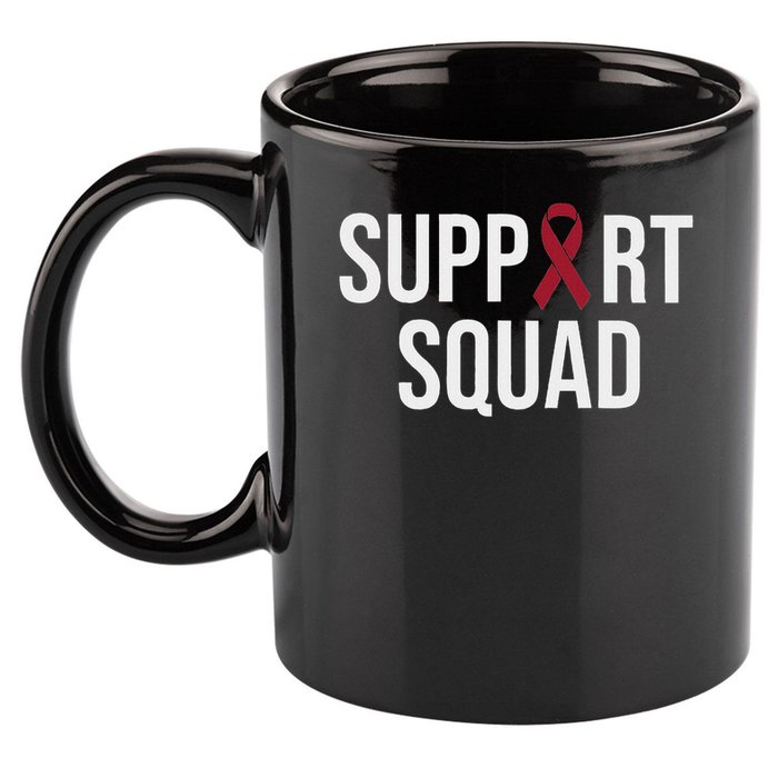 Multiple Myeloma Awareness Burgundy Ribbon Support Squad 11oz C Handle Ceramic Mug