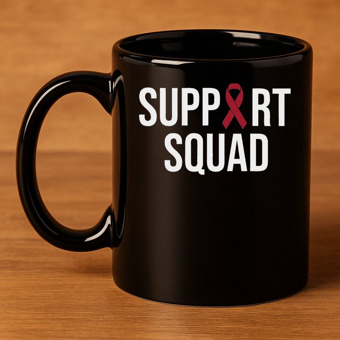 Multiple Myeloma Awareness Burgundy Ribbon Support Squad 11oz C Handle Ceramic Mug