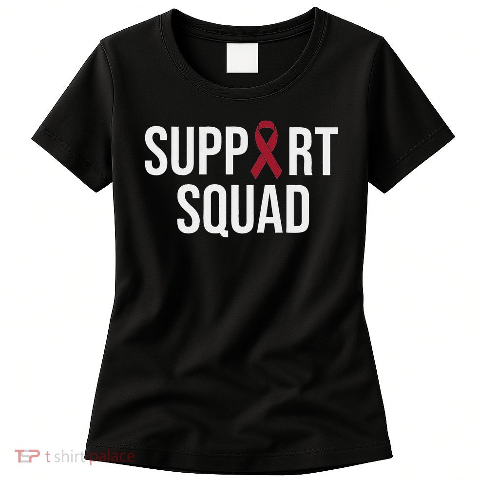 Multiple Myeloma Awareness Burgundy Ribbon Support Squad Womens T-Shirt