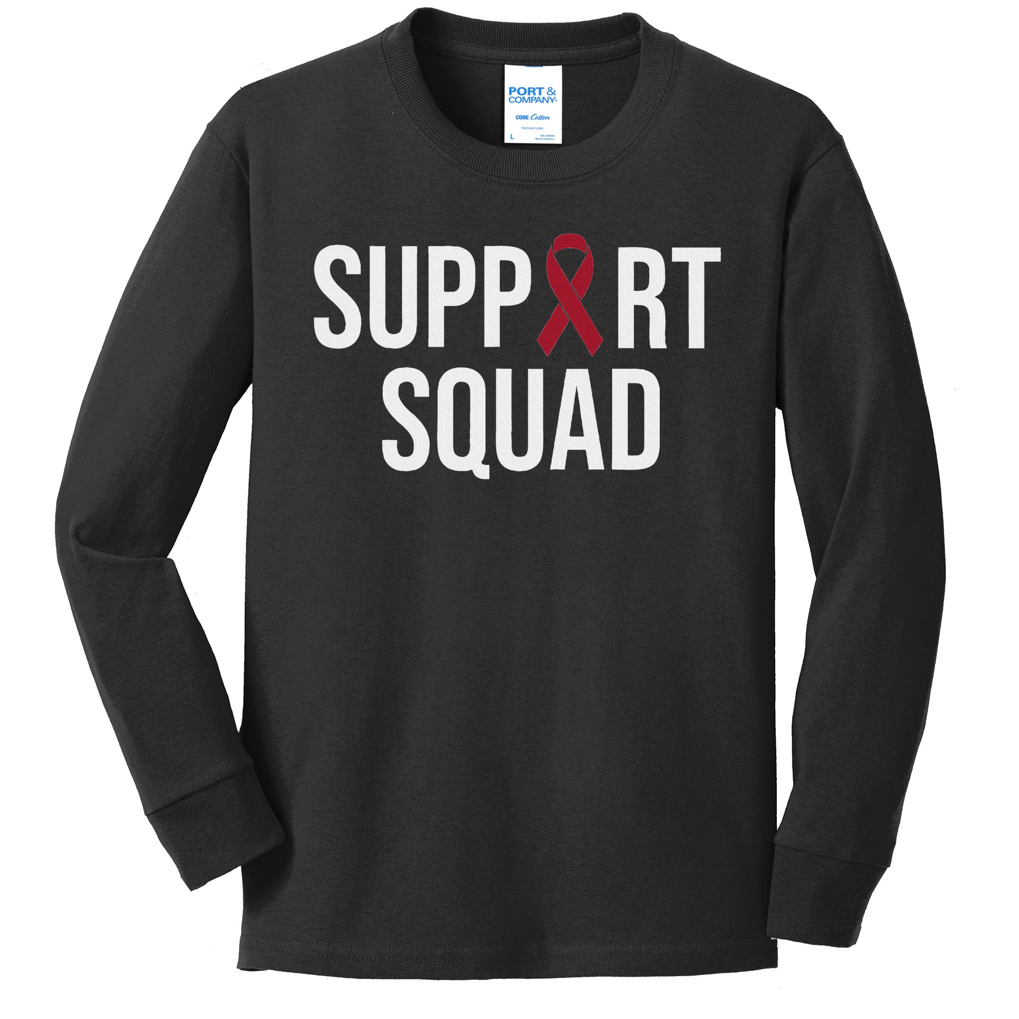 Multiple Myeloma Awareness Burgundy Ribbon Support Squad Kids Long Sleeve Shirt