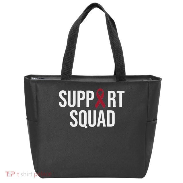 Multiple Myeloma Awareness Burgundy Ribbon Support Squad Zip Tote Bag