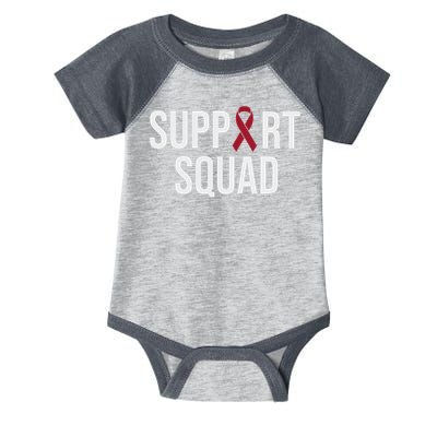 Multiple Myeloma Awareness Burgundy Ribbon Support Squad Infant Baby Jersey Bodysuit