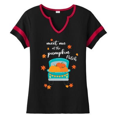 Meet Me At Pumpkin Patch Thanksgiving Truck Ladies Halftime Notch Neck Tee