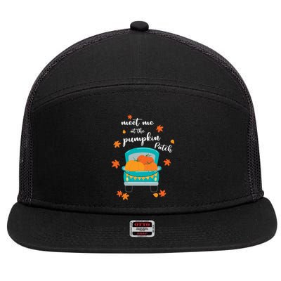 Meet Me At Pumpkin Patch Thanksgiving Truck 7 Panel Mesh Trucker Snapback Hat