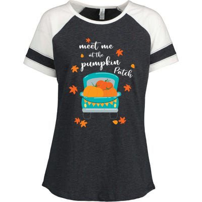 Meet Me At Pumpkin Patch Thanksgiving Truck Enza Ladies Jersey Colorblock Tee