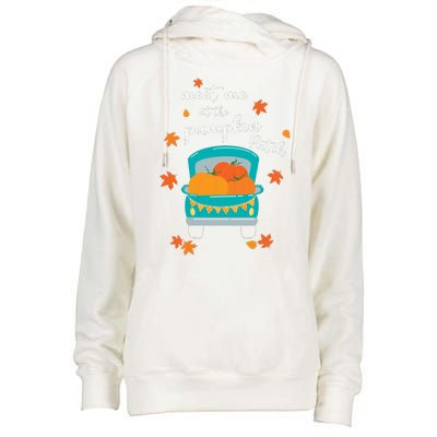 Meet Me At Pumpkin Patch Thanksgiving Truck Womens Funnel Neck Pullover Hood