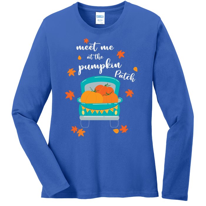 Meet Me At Pumpkin Patch Thanksgiving Truck Ladies Long Sleeve Shirt