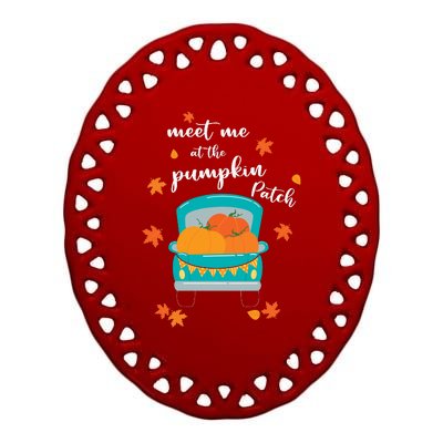 Meet Me At Pumpkin Patch Thanksgiving Truck Ceramic Oval Ornament