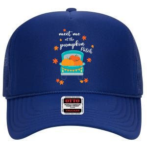 Meet Me At Pumpkin Patch Thanksgiving Truck High Crown Mesh Back Trucker Hat