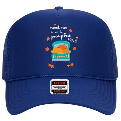 Meet Me At Pumpkin Patch Thanksgiving Truck High Crown Mesh Back Trucker Hat