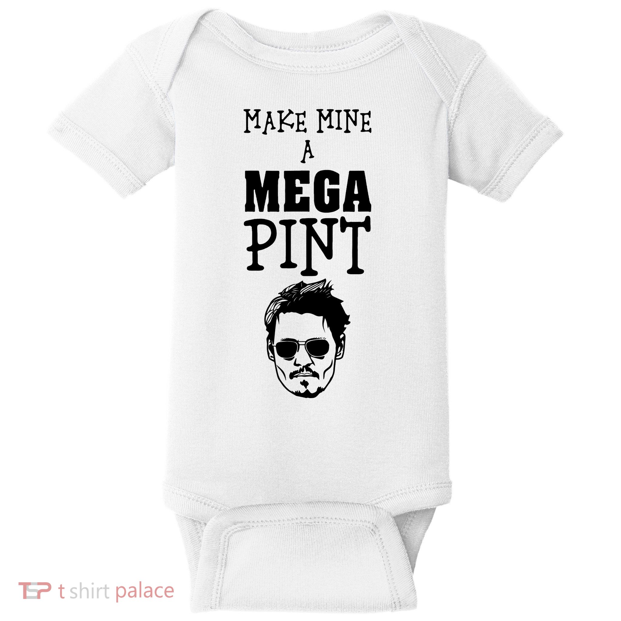 Make Mine A Mega Pint Funny Johnny Depp Baby Bodysuit