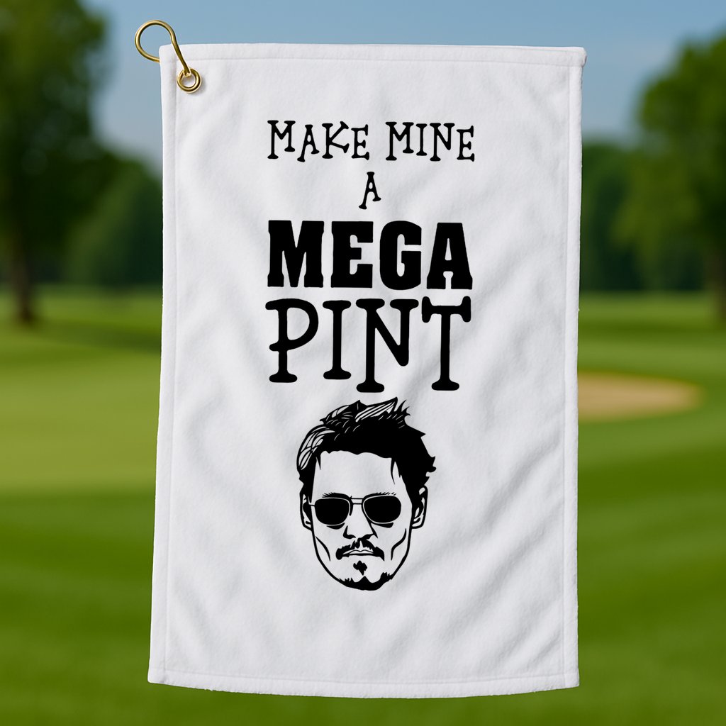 Make Mine A Mega Pint Funny Johnny Depp Golf Towel