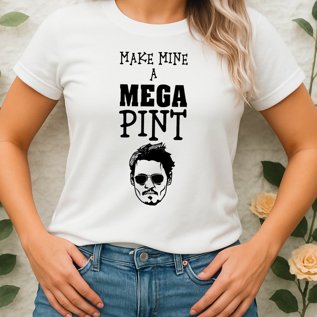 Make Mine A Mega Pint Funny Johnny Depp Womens T-Shirt