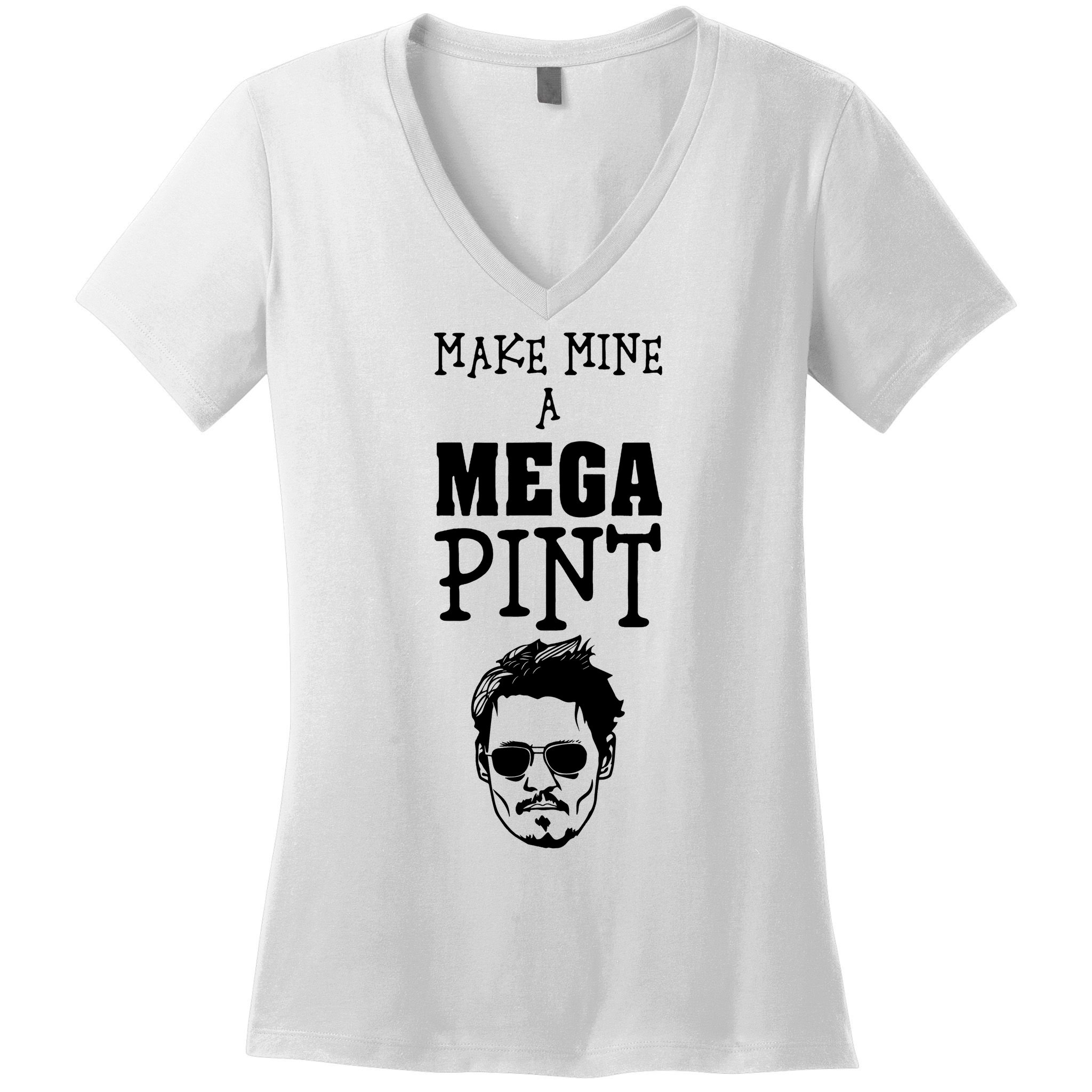 Make Mine A Mega Pint Funny Johnny Depp Women's V-Neck T-Shirt