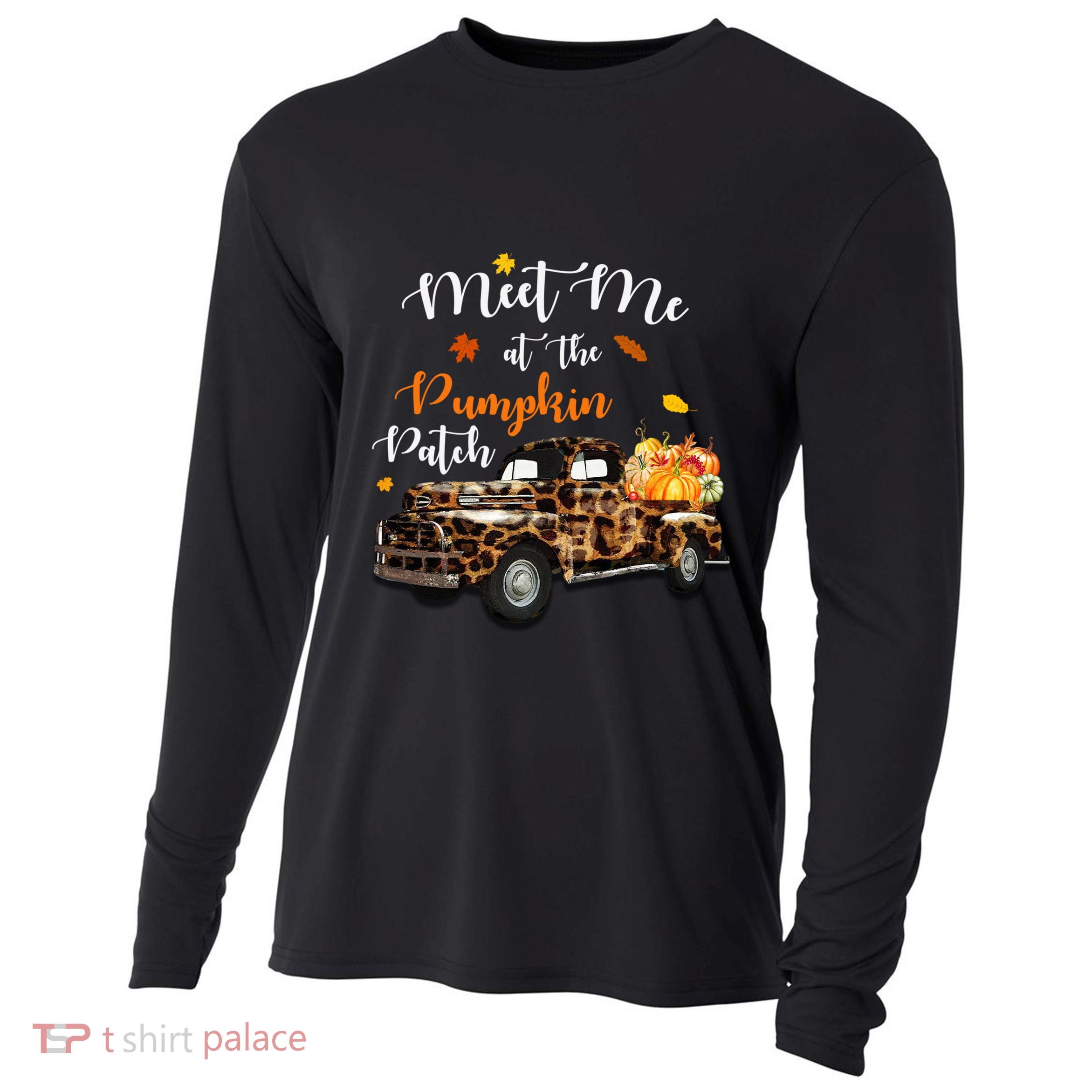 Meet Me At The Pumpkins Patch Leopard Halloween Thanksgiving Gift Cooling Performance Long Sleeve Crew