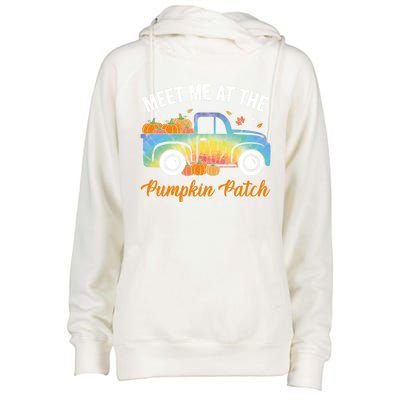 Meet Me At The Pumpkin Patch Tie Dye Truck Pickup Fall Great Gift Womens Funnel Neck Pullover Hood