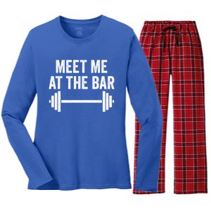 Meet Me At The Bar Gym Workout Training Funny Gift Women's Long Sleeve Flannel Pajama Set 