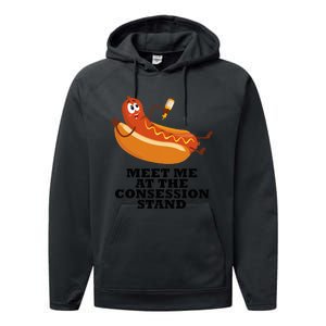 Meet Me At Concession Stand Hotdog Applying Mustard Performance Fleece Hoodie