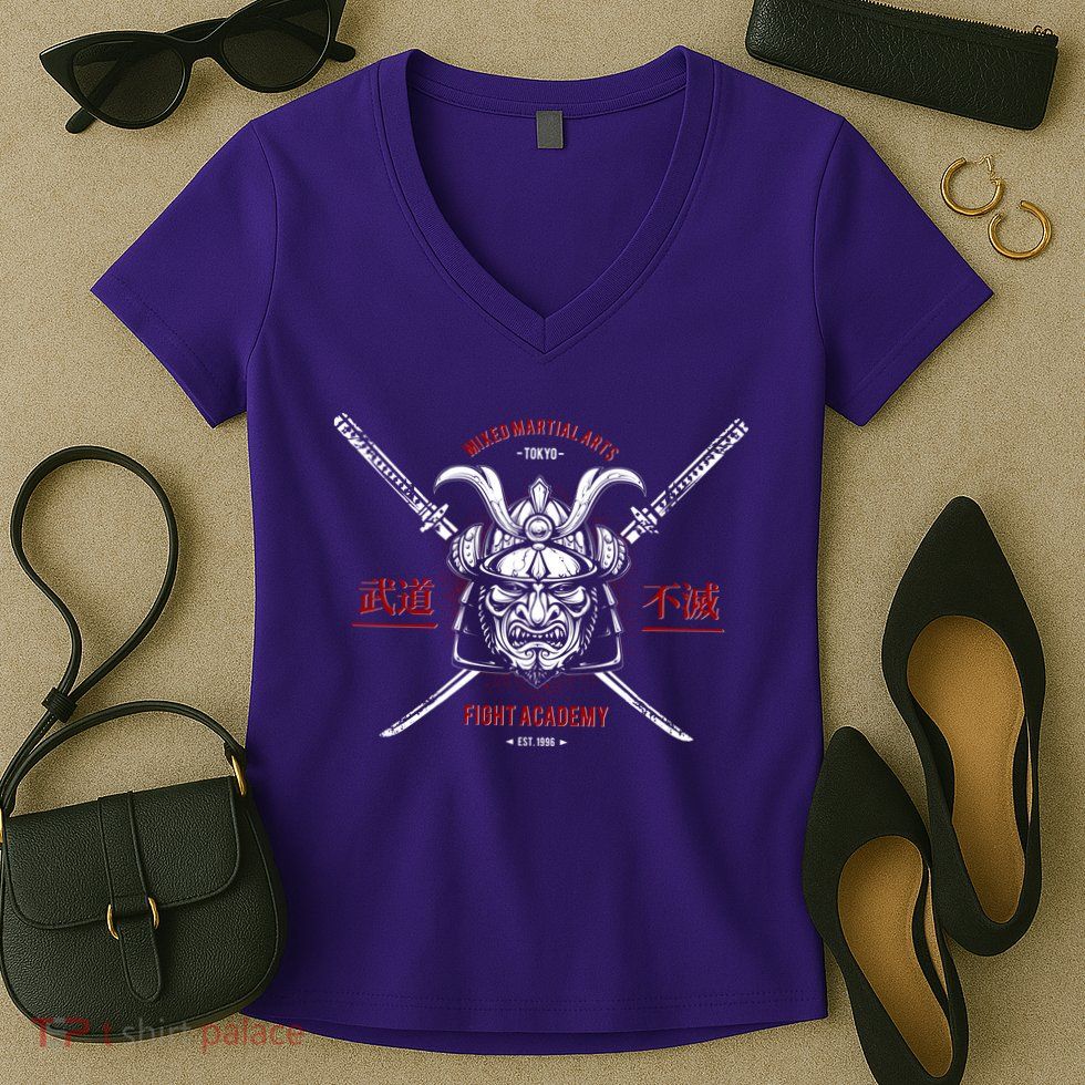 Mixed Martial Arts FIght Academy Samurai Warrior Women's V-Neck T-Shirt