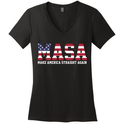 MASA Make America Straight Again USA Flag Women's V-Neck T-Shirt