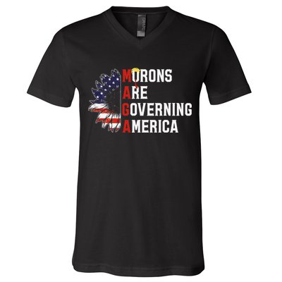 Maga Morons Are Governing America Anti Trump Vintage Quote V-Neck T-Shirt