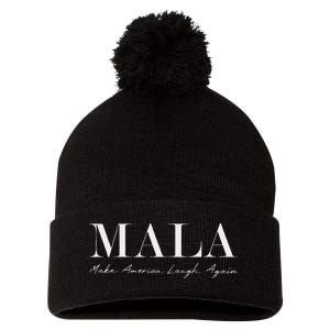 Mala Make America Laugh Again Funny Kamala Harris Pom Pom 12in Knit Beanie