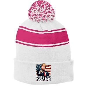 Missed Me Again You Missed Trump 2024 Elections Stripe Pom Pom Beanie