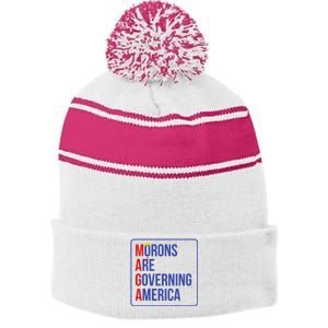 Maga Morons Are Governing America Stripe Pom Pom Beanie