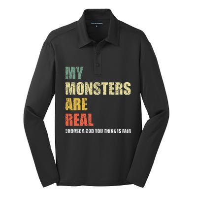 My Monsters Are Real Silk Touch Performance Long Sleeve Polo