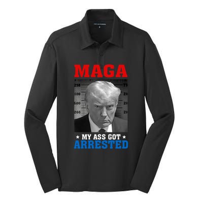 Maga My Ass Got Arrested 2024 Funny AntiTrump Silk Touch Performance Long Sleeve Polo