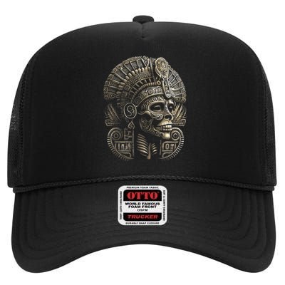 Mexican Mictlantecuhtli Aztec God Of Death Skull High Crown Mesh Back Trucker Hat