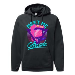 Meet Me At The Arcade Funny Gamer Vaporwave 80S Arcade Performance Fleece Hoodie