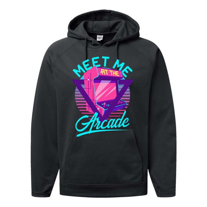 Meet Me At The Arcade Funny Gamer Vaporwave 80S Arcade Performance Fleece Hoodie