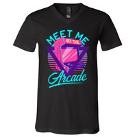 Meet Me At The Arcade Funny Gamer Vaporwave 80S Arcade V-Neck T-Shirt