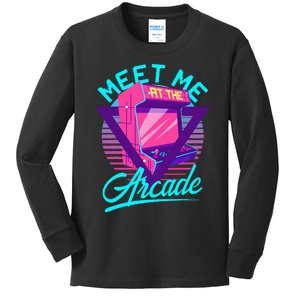 Meet Me At The Arcade Funny Gamer Vaporwave 80S Arcade Kids Long Sleeve Shirt