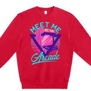 Meet Me At The Arcade Funny Gamer Vaporwave 80S Arcade Premium Crewneck Sweatshirt