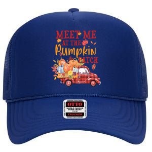 Meet Me At The Pumpkin Patch Autumn Fall Truck Colorful Gift High Crown Mesh Back Trucker Hat