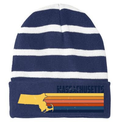 Retro Vintage Massachusetts Striped Beanie with Solid Band