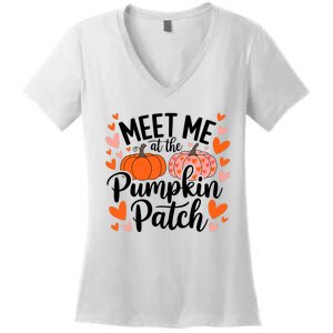 Meet Me At The Pumpkin Patch Truck Halloween Hello Fall 2024 Women's V-Neck T-Shirt