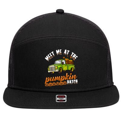 Meet Me At The Pumpkin Patch Truck Thanksgiving Farmer 7 Panel Mesh Trucker Snapback Hat