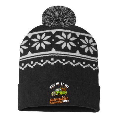 Meet Me At The Pumpkin Patch Truck Thanksgiving Farmer USA-Made Snowflake Beanie