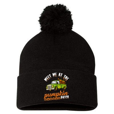 Meet Me At The Pumpkin Patch Truck Thanksgiving Farmer Pom Pom 12in Knit Beanie