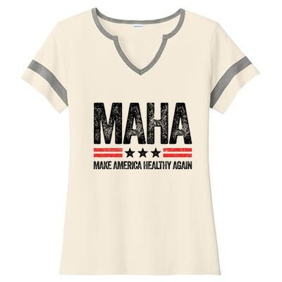 Maha Make America Healthy Again Us Patriotic 4th Of July Ladies Halftime Notch Neck Tee