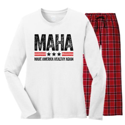 Maha Make America Healthy Again Us Patriotic 4th Of July Women's Long Sleeve Flannel Pajama Set 