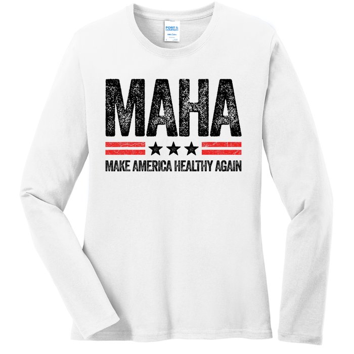 Maha Make America Healthy Again Us Patriotic 4th Of July Ladies Long Sleeve Shirt