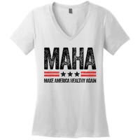 Maha Make America Healthy Again Us Patriotic 4th Of July Women's V-Neck T-Shirt