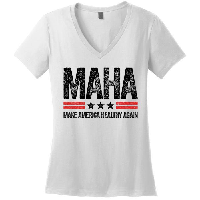 Maha Make America Healthy Again Us Patriotic 4th Of July Women's V-Neck T-Shirt